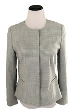 Ann Taylor Gray Graph Check Button Down Career Business Blazer Size 6