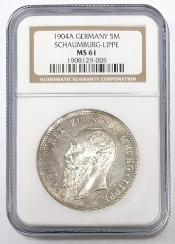 1904 A Germany 5 Mark Schaumburg Lippe NGC MS 61