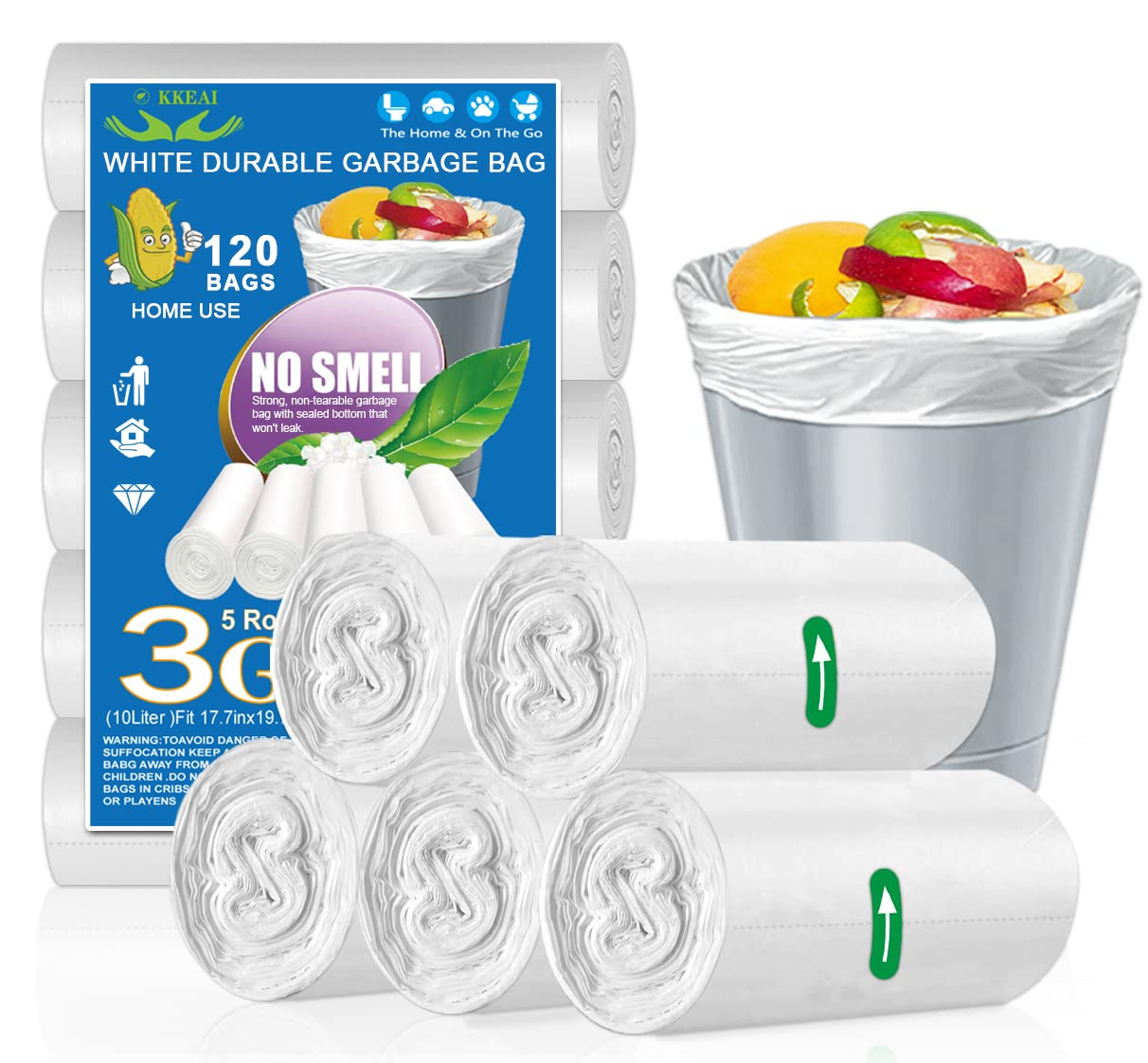 3 Gallon Small Trash Bags 120 Counts White Garbage Bags Small Bathroom Trash Can