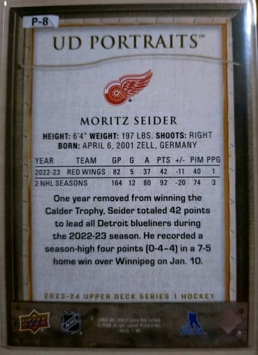 Moritz Seider UD Portraits - Detroit Red Wings - Upper Deck Series 1 2023-24 NHL - Bild 2 von 2
