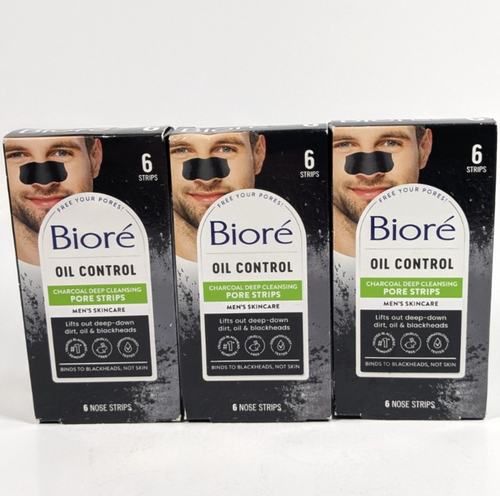 Bioré Oil Control Charcoal Deep Cleansing Pore Nose Strips For Men 3 Boxes 6 Ea