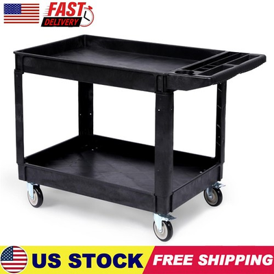 #ad 2 Shelf Utility Cart 550 lb Heavy Duty Rolling Plastic Cart with Lockable Wheels $102.99