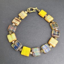 Square Flat Glass Multicolor Bead Bracelet 7"