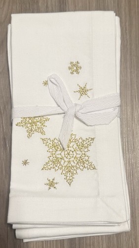 Williams Sonoma tovaglioli natalizi ricamati fiocchi di neve, oro set di 4 nuovi con etichette - Foto 1 di 9