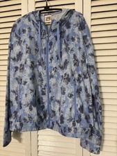 Avalanche Womens Lightweight Hooded Full Zip Floral Windbreaker Jacket Blue L