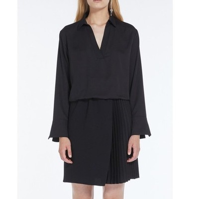 MARELLA ART. 365 Black Blouson Dress with Plisse Peat Detail Size 4