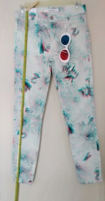 New J Brand 835 Mid-Rise Crop Skinny 3D Odyssey Floral Turquoise Jeans Size 25