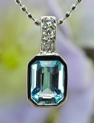 Vintage H Stern 18K White Gold Aquamarine Diamond Petite Necklace Designer Mini