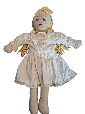 Vintage Handmade Blonde Cloth Rag Doll 