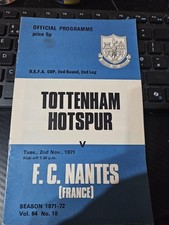Tottenham Hotspur v Nantes UEFA Cup Programme 2/11/71