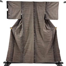 JAPANESE KIMONO TSUMUGI DARK BROWN 158cm 5 ft 2 in PURE SILK B2886