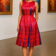 NY&C Eva Mendes Callista Women Flare Dress In A Red Blue and Violet NWT Size 8