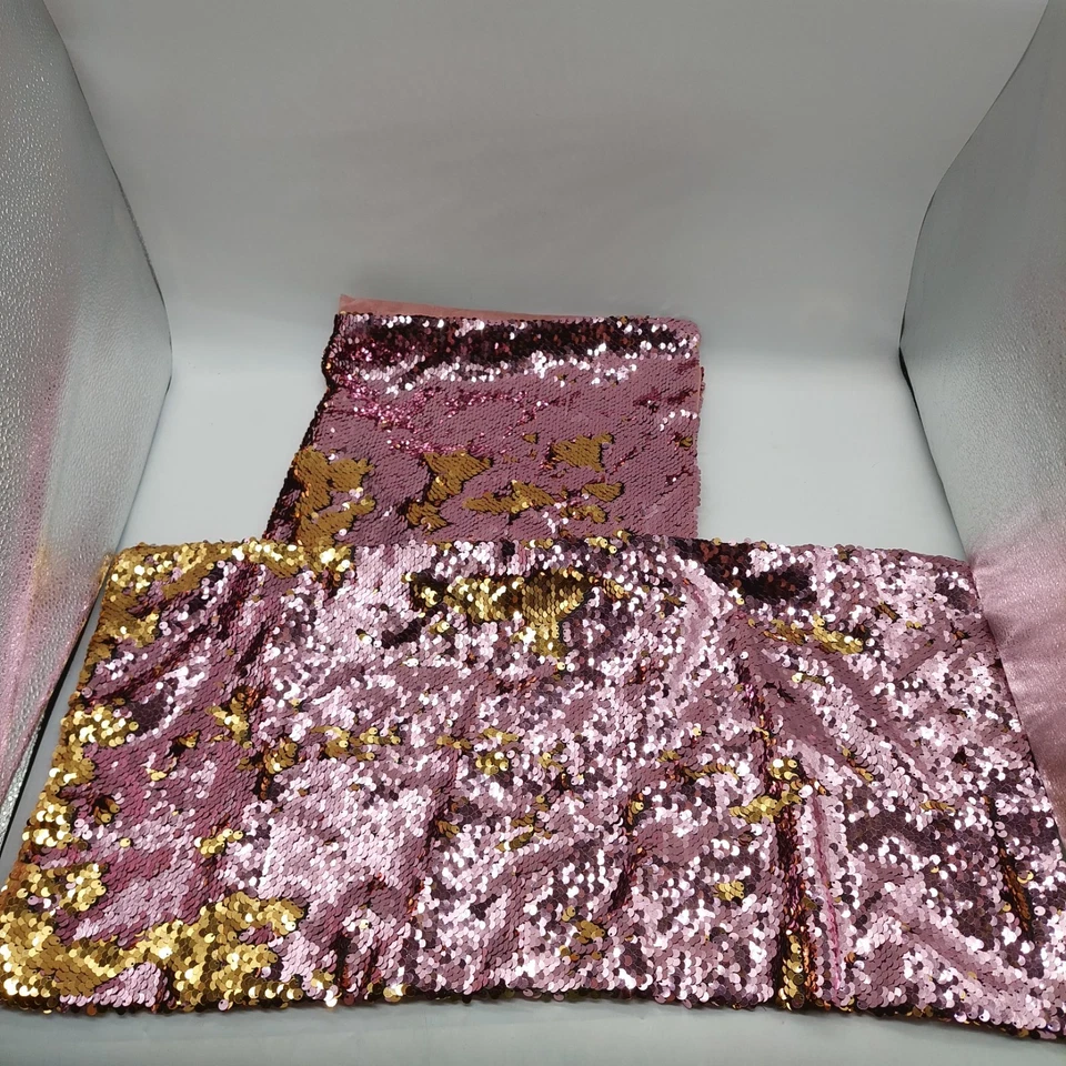 Pillow Case Reversible Sequins Pink & Gold Rectangle 12"x22" Set Of 2  - Image 2 of 4