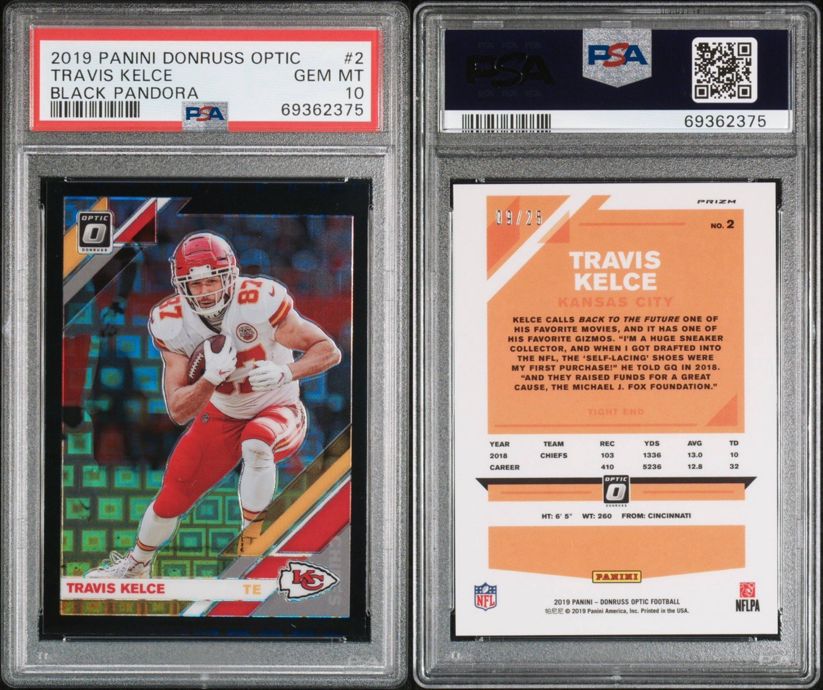 2019 Panini Donruss Optic - Travis Kelce Black Pandora /25 PSA 10 - Chiefs POP 4 view 3