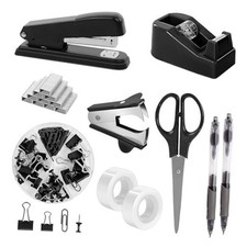 Office Supplies Set Desk Accessories, Stapler, Tape Dispenser, Scissors, Black