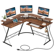 L-shaped Computer Desk with Power Outlet 51" Corner Computer Workstation
