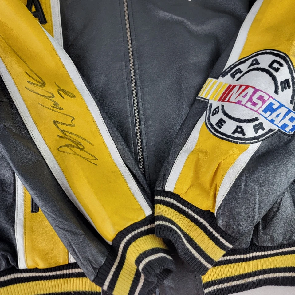 Vintage Rusty Wallace Autographed NASCAR Leather Jacket XL Varsity Bomber - Image 2 of 4