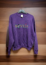 Mickey  Co Minnie Mouse Purple Crewneck Embroirdered Sweatshirt Vintage 1980s
