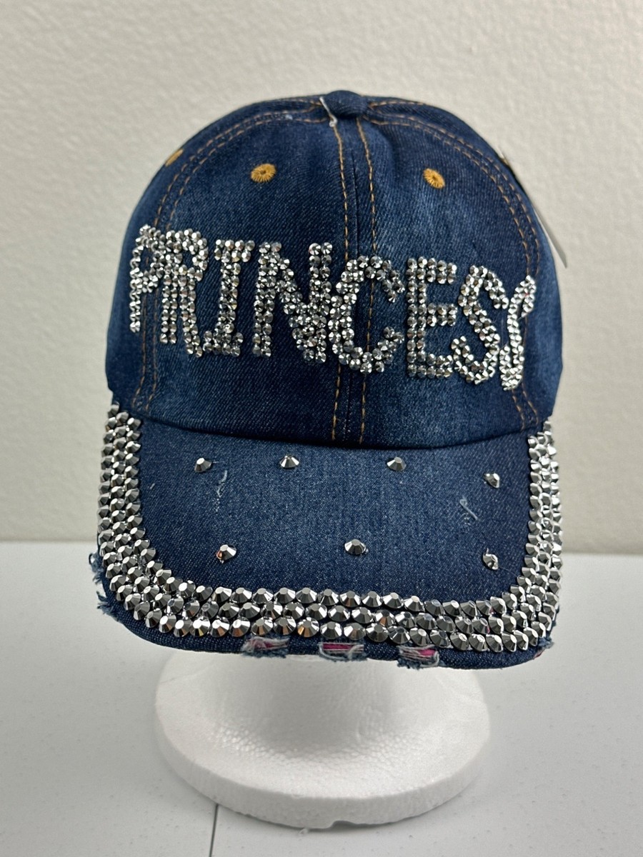 Blue Denim \'Princess\' Cap with Rhinestones Queen Rhinestone Brim Cap – Sophia Collection main image 3
