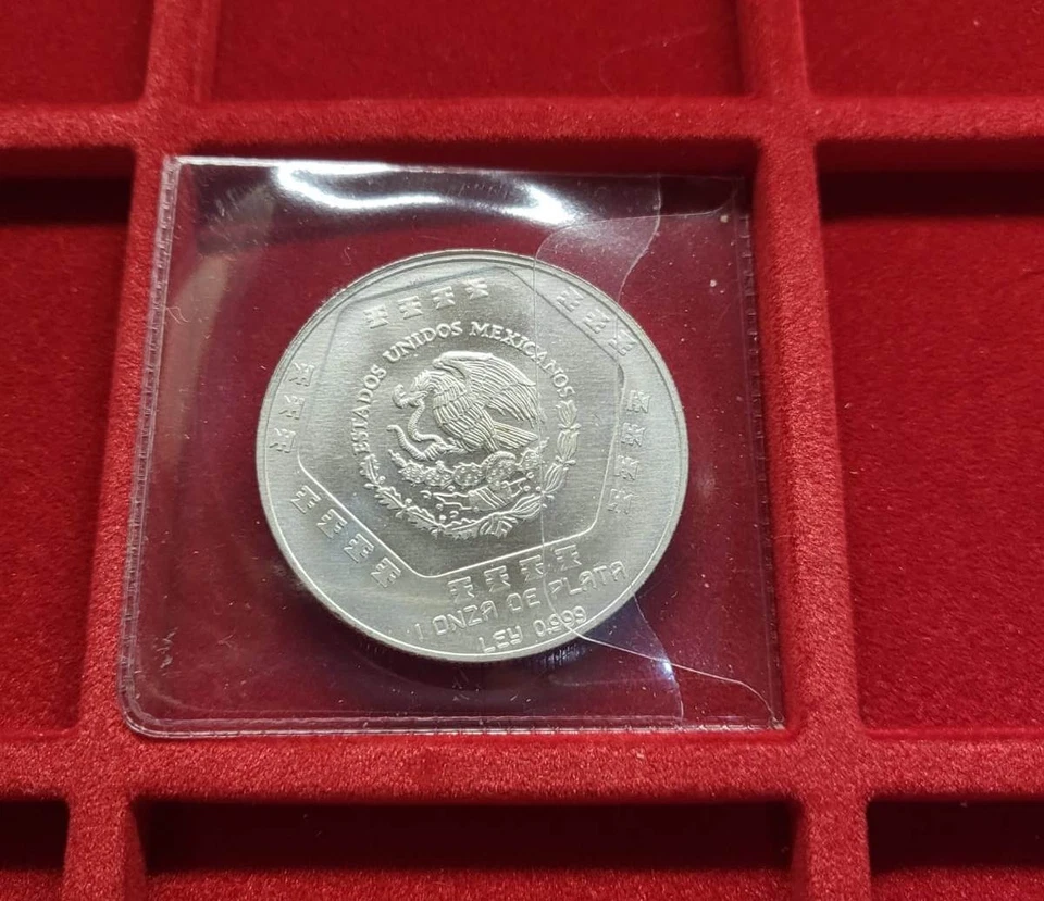 Messico, 5 pesos, Chaac-Mool, 1994, 1 oncia argento silver coin - Immagine 2 di 2