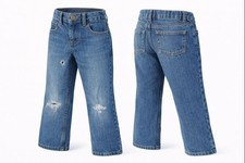Cat Jack Boys Jeans Size 6 Relaxed Straight Blue Denim Distressed Knees