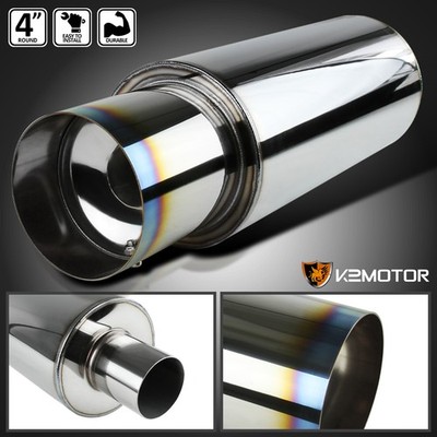 Sport Racing N1 Style 4'' Stainless Steel Burnt Tip Muffler Exhaust+Silencer
