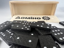 Domino Set NEW Wooden Box Black Plastic Tiles Full Set Ukrainian Brand