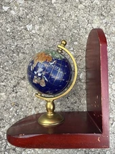 vTG/Gemstones World Globe Bookend Semi Precious Stones & Brass Decor