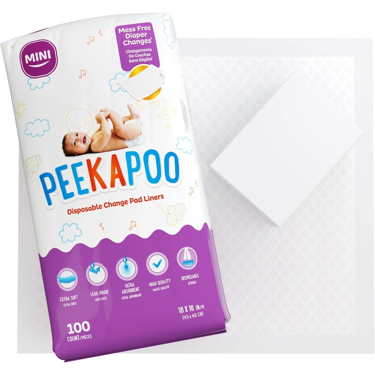 Disposable Changing Pads for Baby - 100 Pack - 18 x 16 Inches - Waterproof Ab...