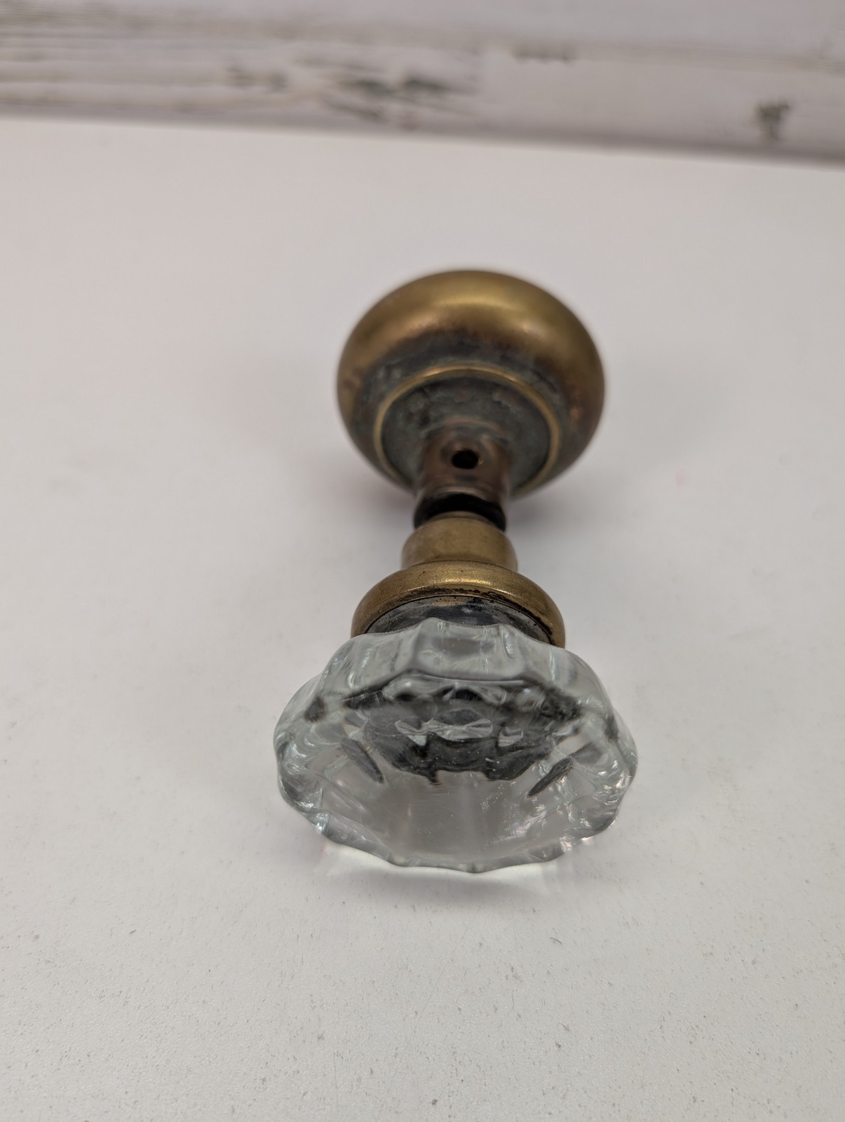 Vintage Glass Brass Door Knob Set Clear Fluted Handle Antique Hardware USA