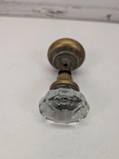 Vintage Glass Brass Door Knob Set Clear Fluted Handle Antique Hardware USA