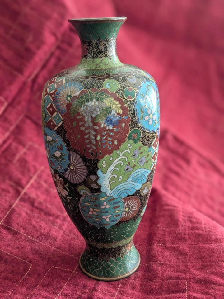 Vaso cloisonne japonês período Meiji 8 polegadas de altura/esmalte sobre cobre/antigo - Imagem 3 de 4
