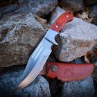 Elk Ridge Hunter Knife Clip Point Blade Brown Wood Handle + Leather Belt Sheath — photo 6