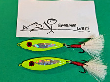 2 -1 oz SHAD Fishing Casting Jigging Slab Lead Spoons Lures Chartreus holograph 