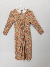 Lauren Ralph Lauren Dress Womens 0 Multicolor Floral Knot Front Midi Long Sleeve