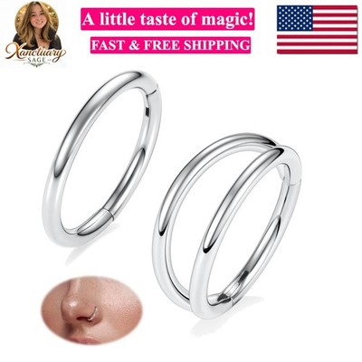 Double Nose Hoop Ring Sets Hinged Segment Ring Seamless Clicker Ring 20G 18G ...
