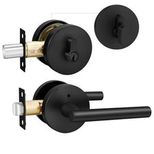 Entry Lever Front Door Handle and Single Cylinder Deadbolt, Keyed Alike Locks...