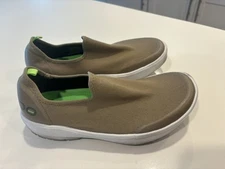 Oofos OOmg Eezee Women's 8.5 Shoes Taupe Fabric Slip on Low Top Comfort Sneakers