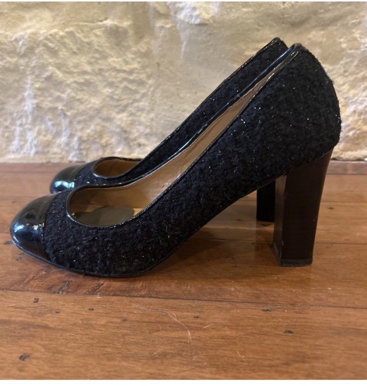Talbots Women's Black Glitter Patent Leather Cap Toe Slip-On Pumps Size 8