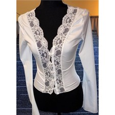 Lace Panel Bell Sleeve Top Women S White Pearl Button Romantic