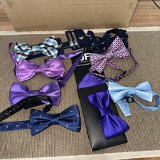 Clip On Bow Ties Lot Of 8 Solid and Pattern Including Anchors and Santa Hats to