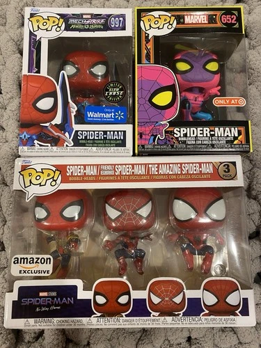 Spider-Man Funko Pop Lot GITD Target Exclusive Walmart Exclusive Chase 3 Pack