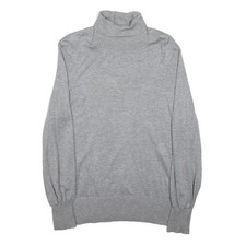 MARKS SPENCER Womens Grey Plain Viscose Blend Roll Neck Jumper UK 16 Knitwear