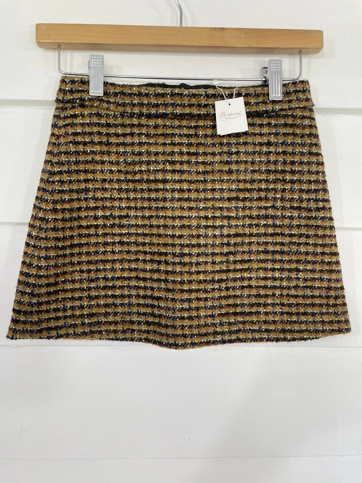 全新 Bonpoint 女孩多色羊毛迷你裙跳棋 尺寸 10 腰 24" Y138C — 第 3/4 张图片