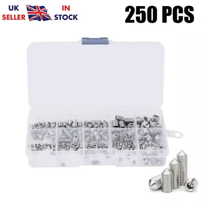 250Pcs Cone Point Allen Key Grub Screws Flat Point Set Screw Assortment M3 - M8