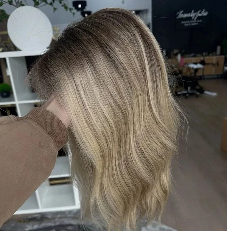 Short Wave Bob Ombre Ash Blonde Lace Front Wig 100% Real Human Hair - Image 3 of 4