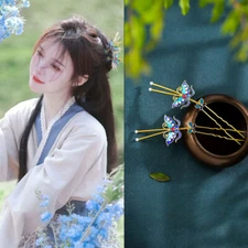 2pcs Lady Girls Hair Sticks Chinese Butterfly U Shaped Hair Pins Chopstick Retro