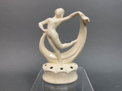 VINTAGE GERMANY ART DECO NUDE WOMAN DANCING FIGURE CERAMIC FLOWER FROG 6.25 