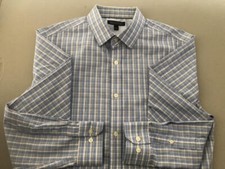 BANANA REPUBLIC NWOT Blue  White Plaid Cotton Tailored Slim Fit L 16-16 