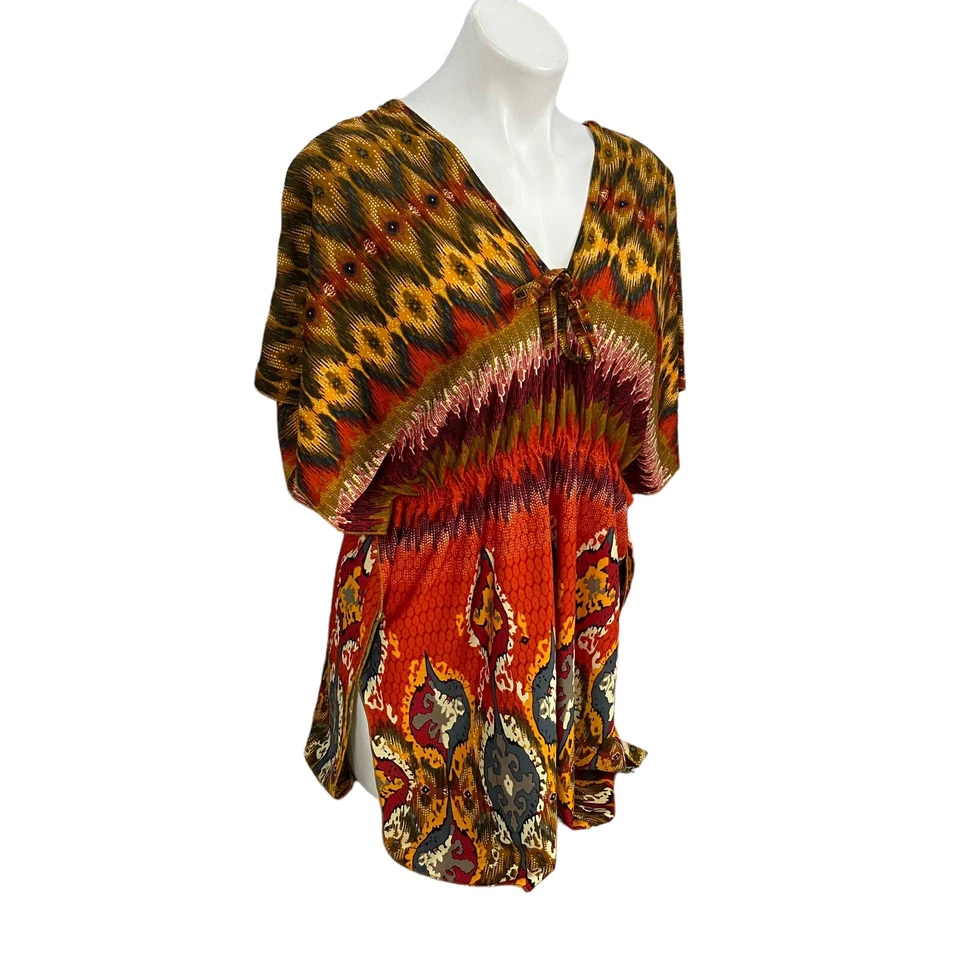 Metropolitan Top Womens XL Orange Boho Flowy Shirt Autumn Work Office Fall - Imagem 3 de 4